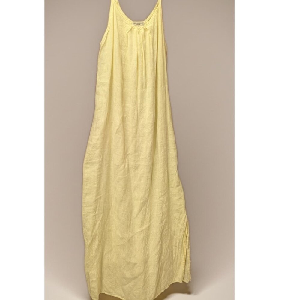Terzo Millennio Women's Large Pale Yellow Linen Maxi Dress Resortwear